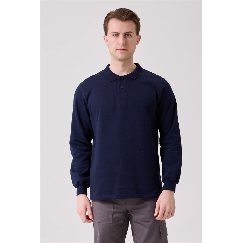 Galanthus Polo Sweat Erkek Uzun Kollu Pamuklu Sweatshirt İş ve Günlük Kullanım İçin LACİVERT M