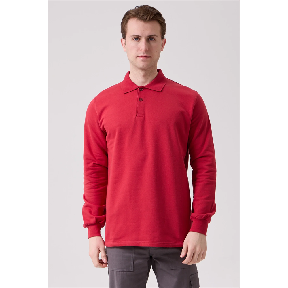 Galanthus Polo Sweat Erkek Uzun Kollu Pamuklu Sweatshirt İş ve Günlük Kullanım İçin BORDO M