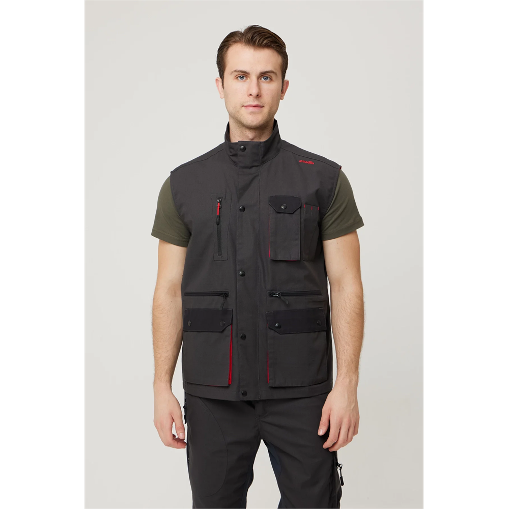 Galium İş ve Outdoor Yelek - Hafif, Dayanıklı, Çok Cepli, Fonksiyonel Tasarım ANTRASİT-SİYAH-KIRMIZI 3XL