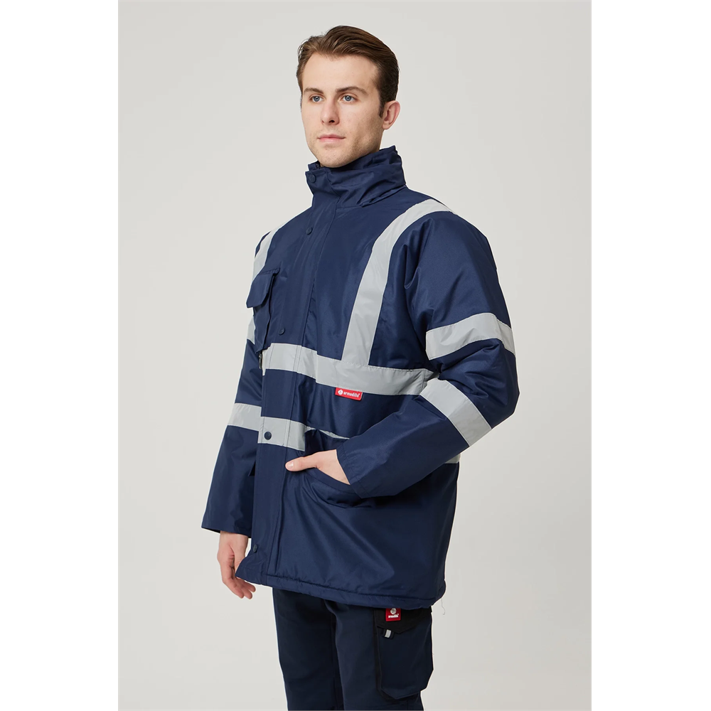 Salix Oxford Reflektörlü İş Güvenliği Parkası - Su ve Rüzgar Geçirmez, Soğuk Havalara Dayanıklı Mont LACİVERT 2XL