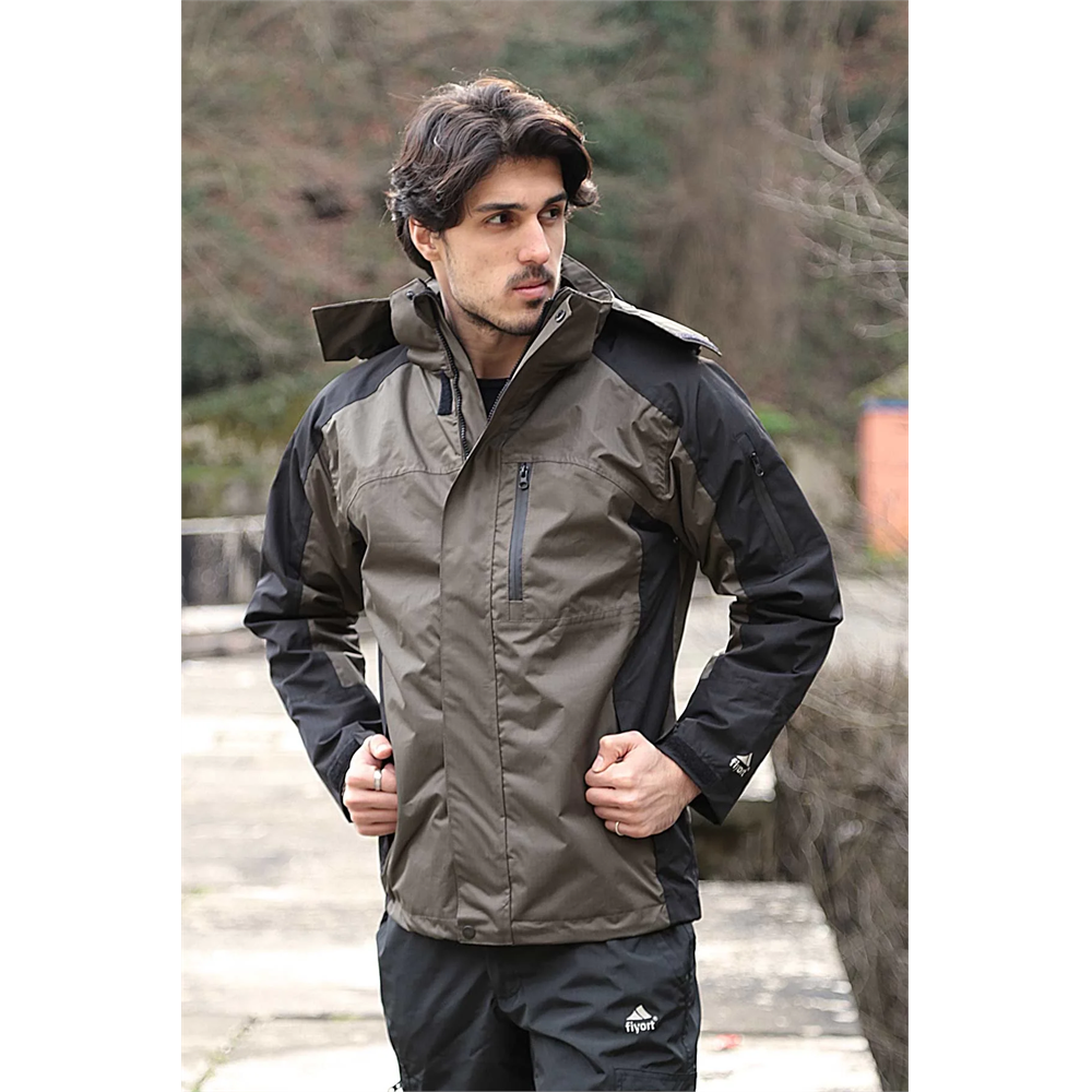 Fiyort FY 162 Sogne 3'ü 1 Arada Su Geçirmez Mont Çıkarılabilir Polar Astarlı, Nefes Alabilen Outdoor Ceket HAKİ-SİYAH M