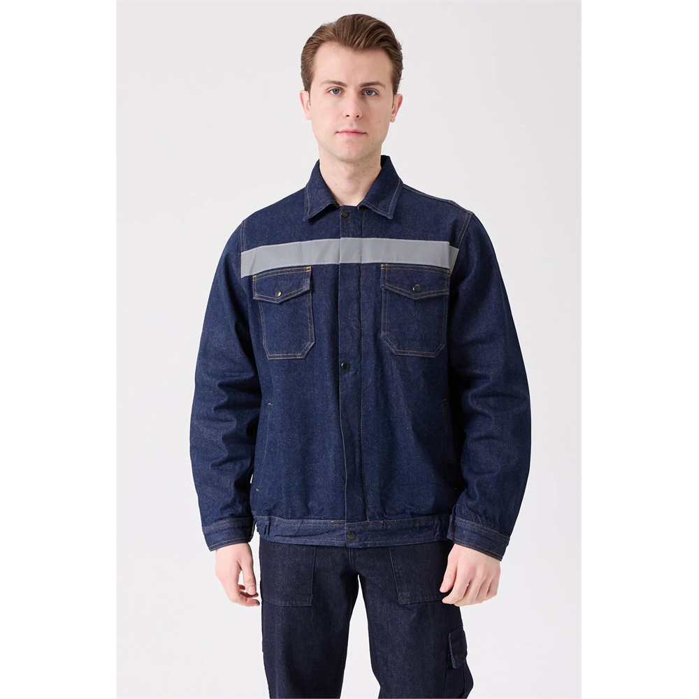 Tulipa Kot Mont Erkek İş Güvenliği Reflektörlü Dayanıklı Denim Ceket LACİVERT S