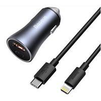 BASEUS Golden Connector Pro U+C 40W Type-C to Lightning Kablo Setli Araç İçi Şarj Cihazı Koyu Gri