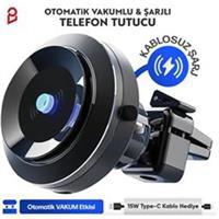 Enkado Otomatik Vakumlu Kablosuz Şarjlı Araç İçi Telefon Tutucu
