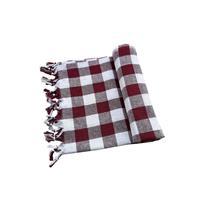 150x150 Cm Kareli Yer Sofra Bezi Piknik Masa Örtüsü Saçaklı Bordo