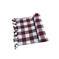 150x150 Cm Kareli Yer Sofra Bezi Piknik Masa Örtüsü Saçaklı Bordo