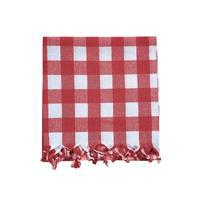 150x150 Cm Kareli Yer Sofra Bezi Piknik Masa Örtüsü Saçaklı Kırmızı