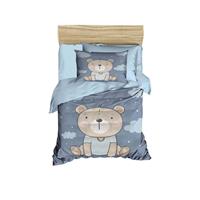 Dijital Baskılı 3d Pamuklu Yenidoğan Bebek Nevresim Takımı Blue Bear