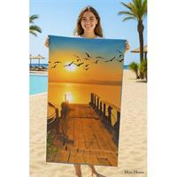 SeaDream Tropikal Desenli Plaj Havlusu 70X140 Cm Günbatımı