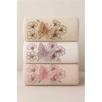 3lü Lüks %100 Pamuklu Mutfak Havlusu Seti 3D Kelebek Aplikeli 30x50 Cm