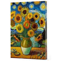 Van Gogh 10 - Ayçiçekleri Çizgili Yan Boyamalı Defter