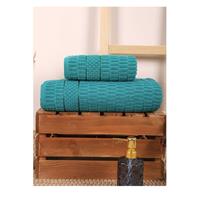 2 Parça Banyo Havlu Takımı %100 Pamuklu Çubuk Desen Yeşil