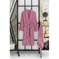 Kadın Havlulu Banyo Bornoz Takımı %100 Pamuklu Mürdüm S-M