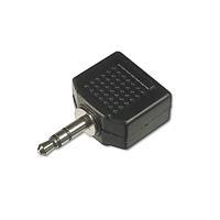 AK-510500-000-S Stereo Ses Adaptörü, 1 x 3.5mm erkek yuva - 2 x 3.5mm dişi yuva, plastik, siyah renk