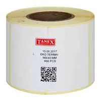 Tanex Termal Rulo Etiketi 58 x 40 mm 600 Adet - Beyaz