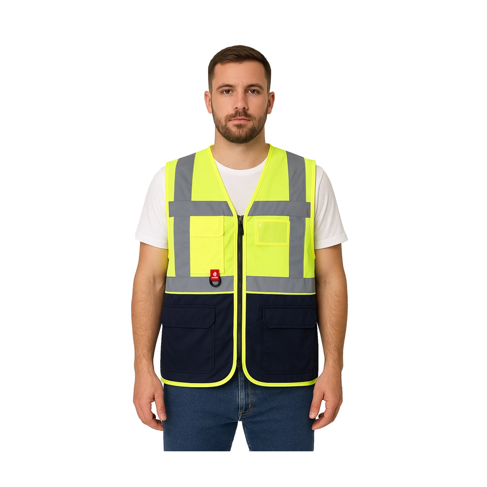 Abisko Executive Reflektörlü İş Güvenliği Yeleği - Yüksek Görünürlüklü, Çok Cepli, Dayanıklı ve Fonksiyonel F.SARI-LACİVERT M