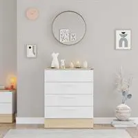 Base 4 Çekmeceli Şifonyer - İtalyan Meşe-Mat Beyaz 72x88x40 cm (GxYxD)