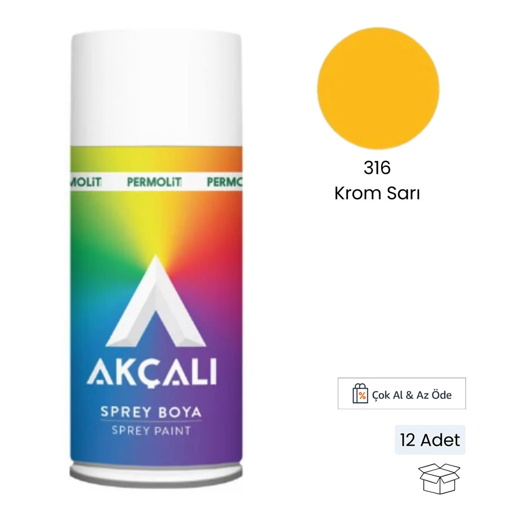 Akçalı Sprey Boya 316 Krom Sarı 400 ml (12 Adet)