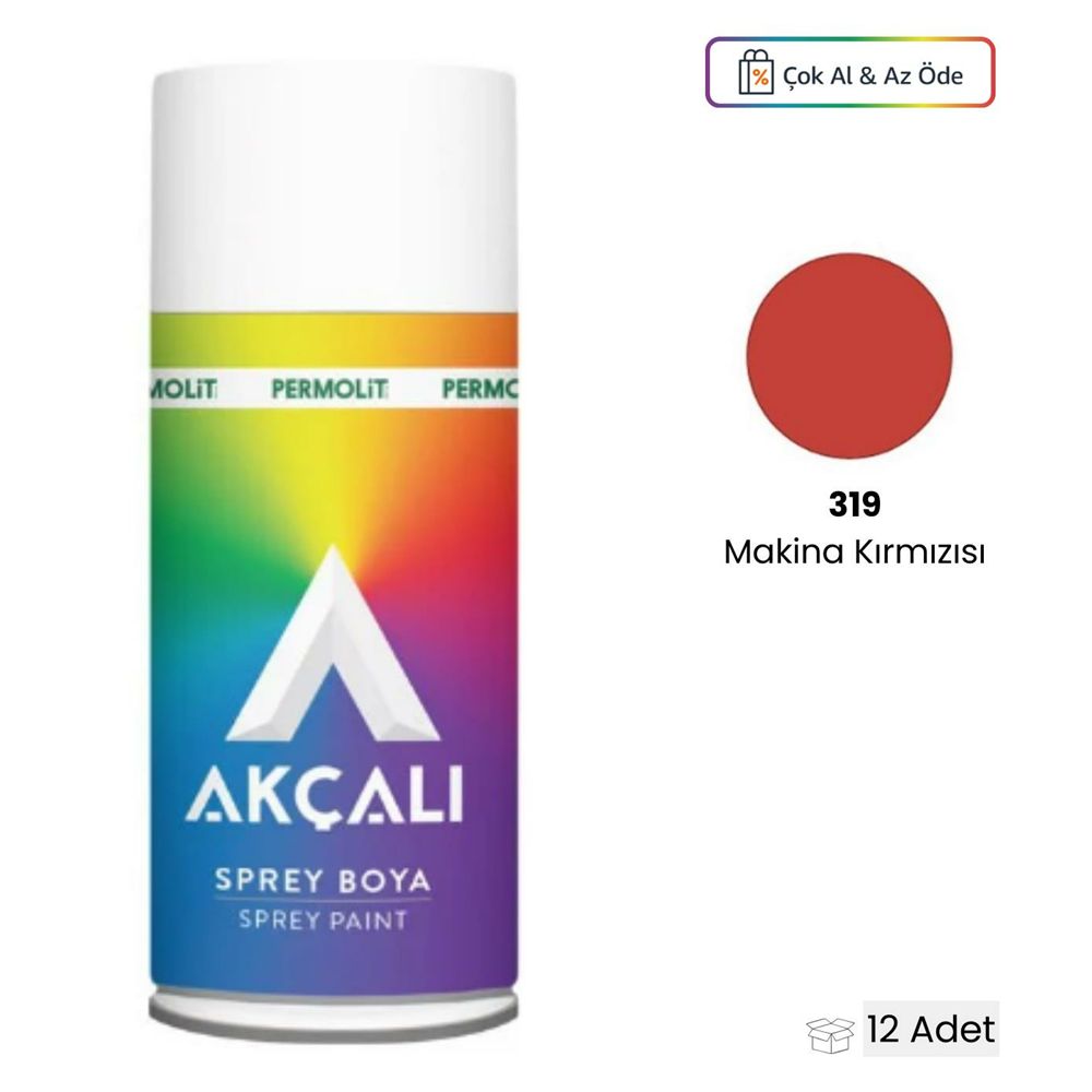 Akçalı Makine Kırmızısı 319 Sprey Boya 400 Ml (12 Adet)