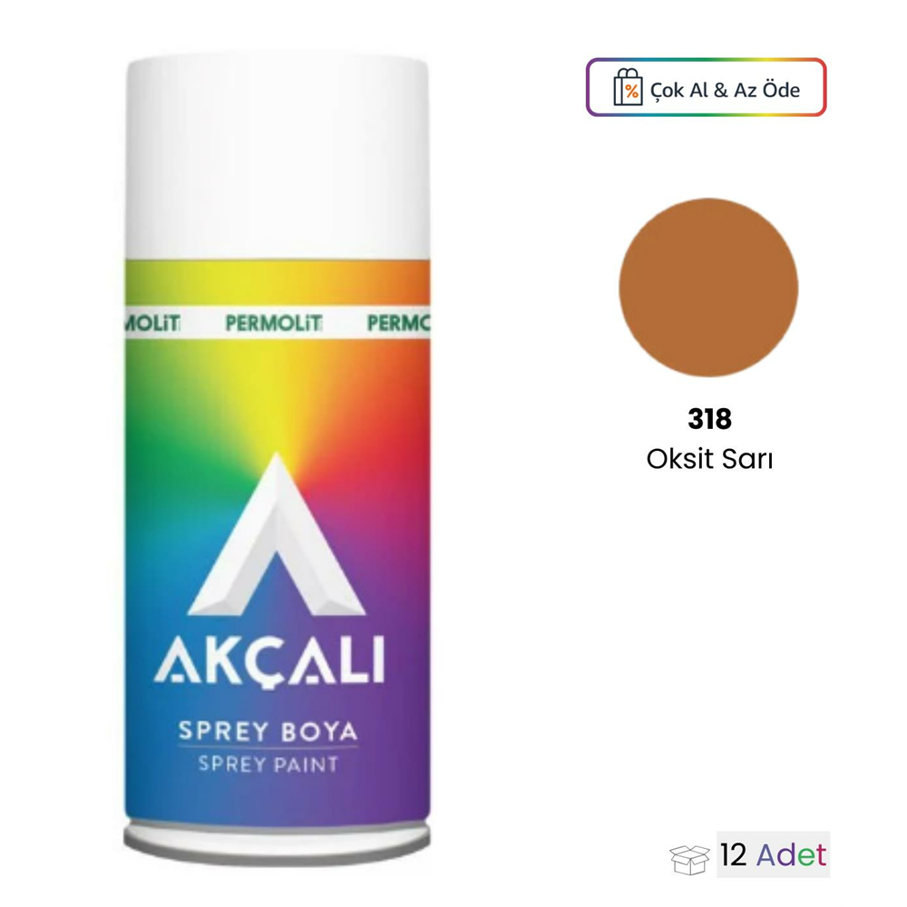 Akçalı 318 Oksit Sarı Sprey Boya (12 Adet)