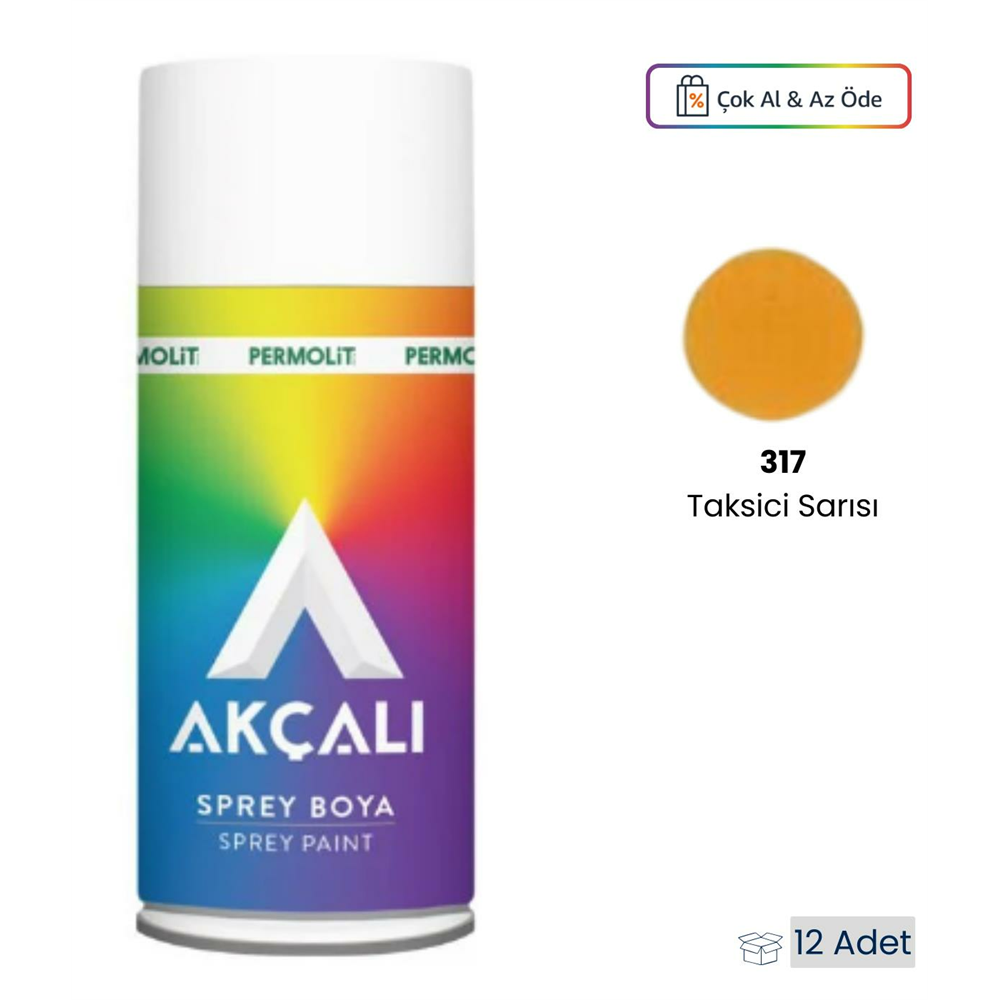 Akçalı Sprey Boya 317 Taksi Sarısı 400 ml. (12 Adet)