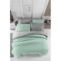 Çift Kişilik Lastikli Çarşaflı Nevresim Takımı Pamuklu Four Season Mint Gri