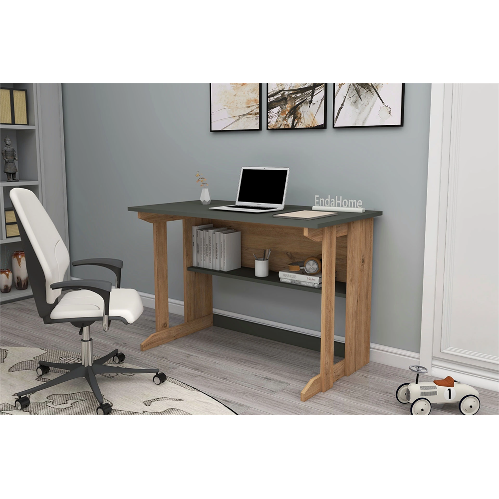 Pillar Kütüphaneli Geniş Çalışma Masası 100x56 Cm Çam - Antrasit