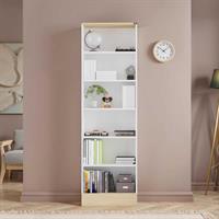 Base 6 Raflı Kitaplık -İtalyan Meşe-Mat Beyaz 60x197x26 cm (GxYxD)
