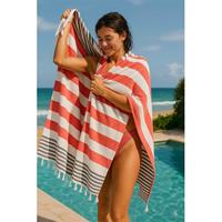 Mimoza Unisex Peştemal Plaj Havlusu 100x180 Cm %100 Pamuklu Soft Kırmızı-Siyah