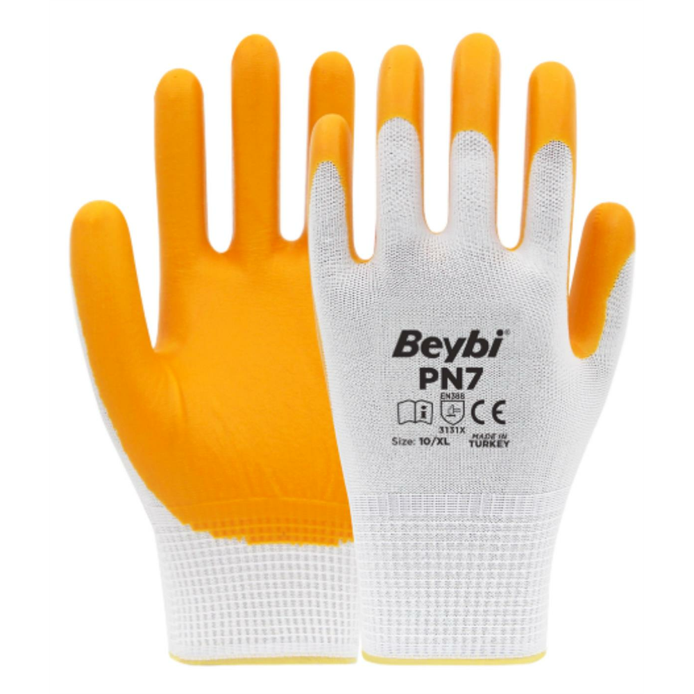 Beybi PN7 Polyester Örme Sarı Nitril Eldiven No:9 - 288 Çift