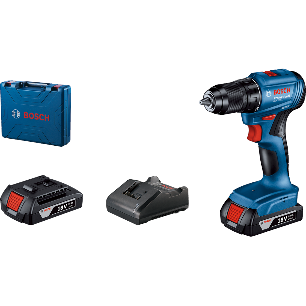 Bosch Professional GSR 185 LI Akülü Delme Vidalama Mak. 2 x 2.0 Ah; Case