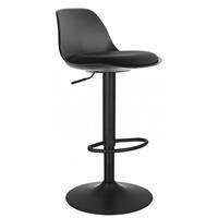 Bürocci Nadya Bar Sandalyesi - Siyah Deri - Mat Siyah Ayaklı Yüksek Bar Taburesi - 9537Y0101