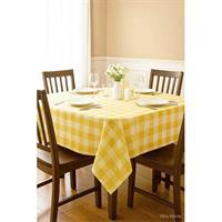 Fiber Kareli Masa Örtüsü Sofra Bezi Ekose Desen 160x160 Cm Sarı