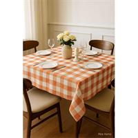Fiber Kareli Masa Örtüsü Sofra Bezi Ekose Desen 160x160 Cm Turuncu