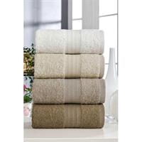 4 Lü El Yüz Havlu Seti %100 Pamuklu Gökkuşağı 50x85 Cm Kahve