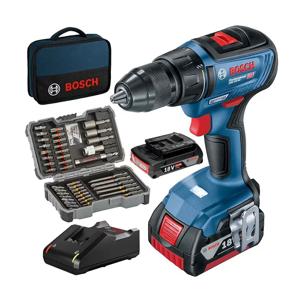 Bosch Professional GSR 18V-50 Akülü Vidalama 2Ah - 43 Parça Set