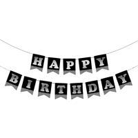 Happy Birthday Harf Afiş -Simli Siyah Gümüş