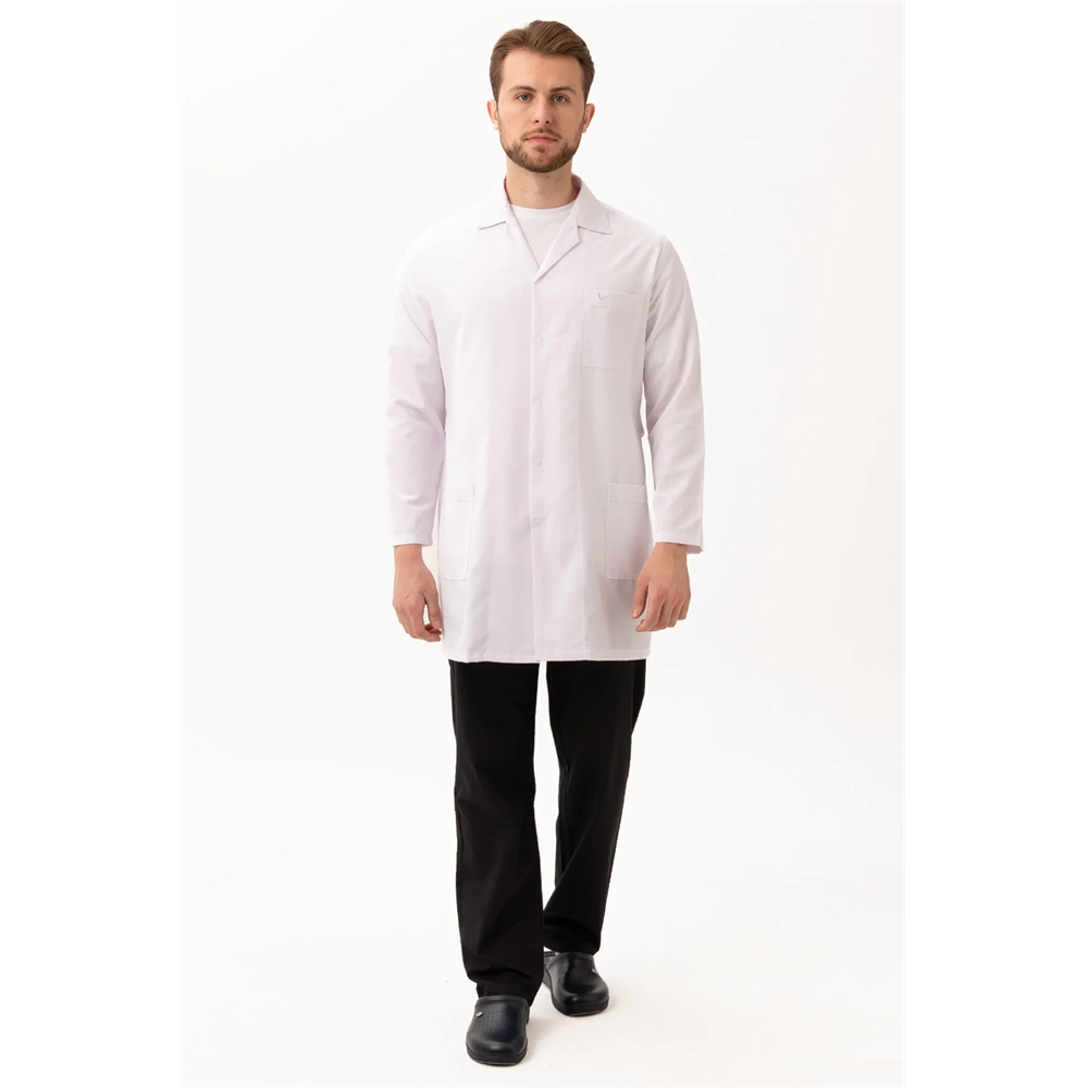 Hedera Erkek Önlük Beyaz Renk Düğmeli Uzun Kollu Temiz Görünümlü Profesyonel İş Önlüğü BEYAZ 4