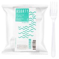 Asorty Lüks Plastik Çatal 50 Adet - Şeffaf