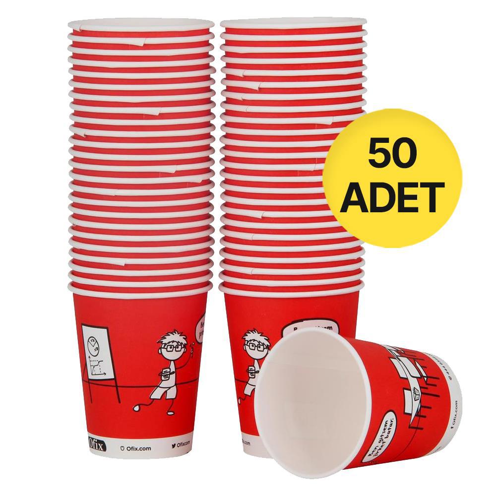 Ofix Karton Bardak Özel Baskılı 7 oz 180 ml 50 Adet - Kırmızı