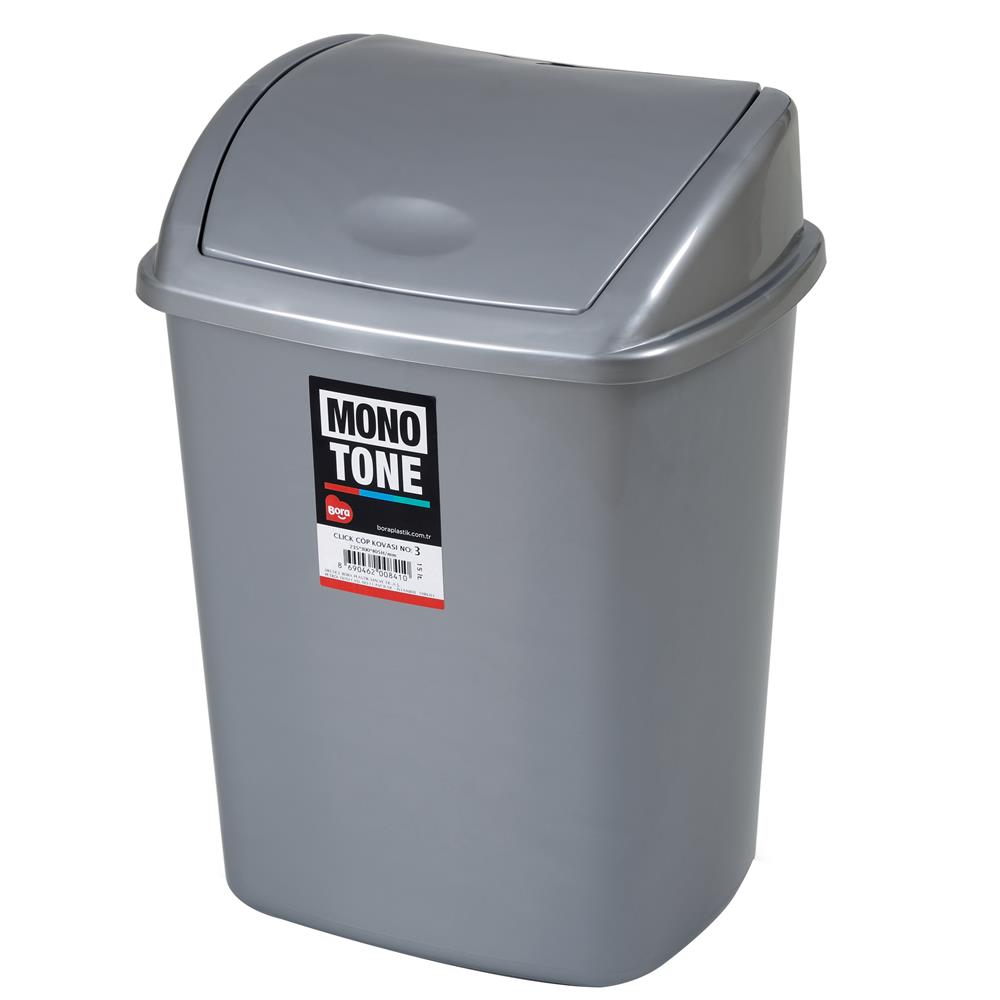Bora Plastik BO841 No: 3 Çöp Kovası Plastik Sallanır Kapak 15 L - Gri