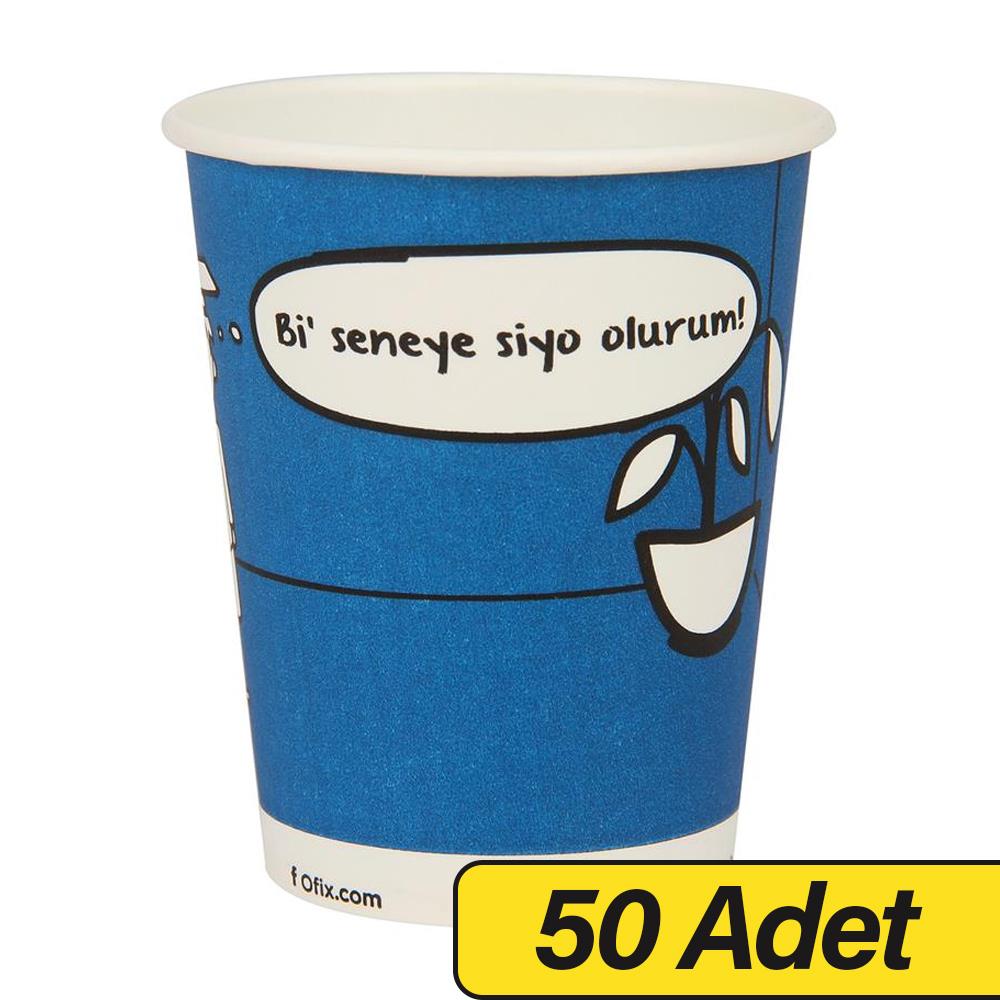 Ofix Karton Bardak Özel Baskılı 7 oz 180 ml 50 Adet - Mavi
