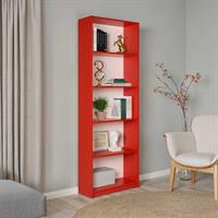 Modern 5 Raflı Kitaplık - Kırmızı 64x182x26 cm (GxYxD)