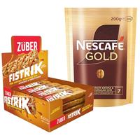 Nescafe Gold Çözülebilir Kahve Poşet 200 g + Züber Fıstrık Yer Fıstıklı Kuruyemiş Bar 30 g x 15 Adet