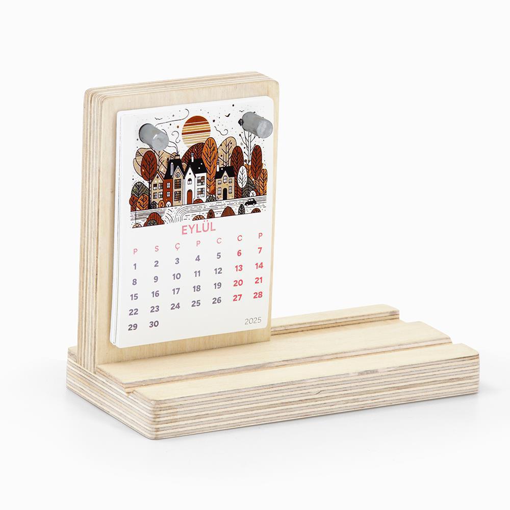 Woodsaka KT001 Ahşap Yenilenebilir Masa Takvimi