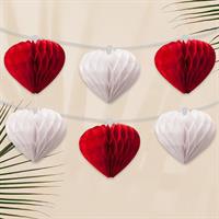 Kağıt Zincir Süs Petekli Kalp Kırmızı