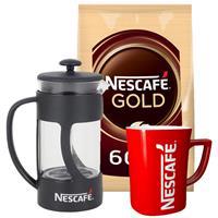 Nescafe Gold Kahve Poşet 600 g Alana French Press ve Kupa Bardak Hediye 
