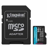 Kingston SDCG4-64GB MicroSDXC Canvas Go Plus Gen4 200MB-s A2 U3 V30 Card + ADP Hafıza Kartı