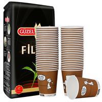 Güzel Çay Filizi Dökme Çay 1 kg Alana Ofix Karton Bardak Özel Baskılı 7 Oz Kahverengi Hediye