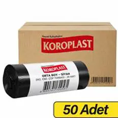 Koroplast Eko Endüstriyel Çöp Poşeti Orta Boy 55 x 60 cm 20 Adet x 50 Rulo - Siyah (Koli)